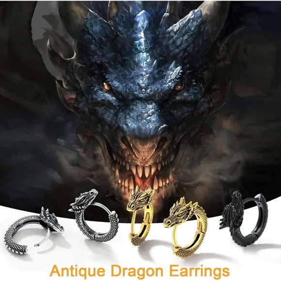 Women Hypoallergenic Stainless Steel Stud Huggie Personalized Dragon  Earrings - Picture 8 of 9